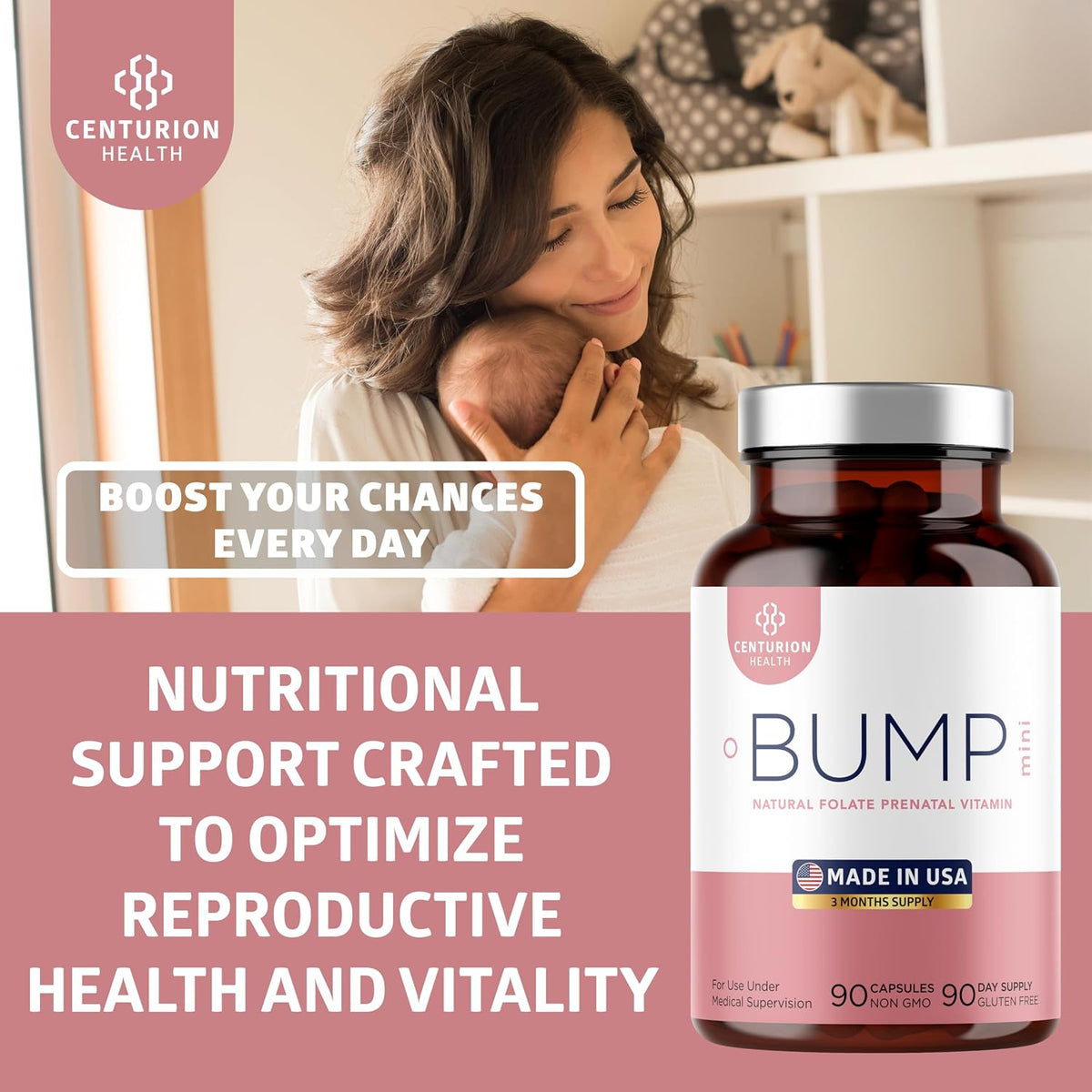Centurion Health Bump Mini Complete Prenatal Vitamins with Folate, Choline, Carbonyl Iron, Zinc, Vitamin D3 and Vitamin B12 for Foetal Development and Pregnancy Support, 90 Capsules - görsel 4