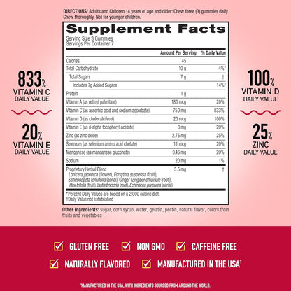 Airborne Vitamin C Gummies, 1000mg per Serving, Assorted Fruit Flavours (21 Gummies)