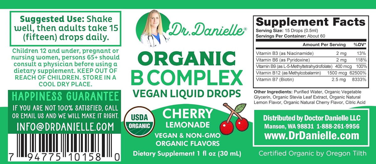 Organic Vitamin B Complex Liquid Drops | B Vitamins Complex with Methyl B12 for Adults & Kids | Vegan Cherry Flavour 30ml - görsel 3