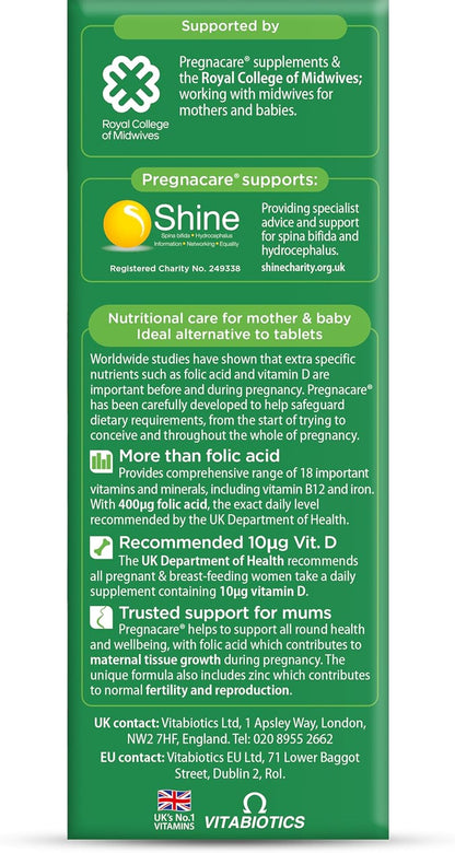 Vitabiotics Pregnacare Liquid – Prenatal Supplement with Folic Acid & Vitamin D, 200 ml