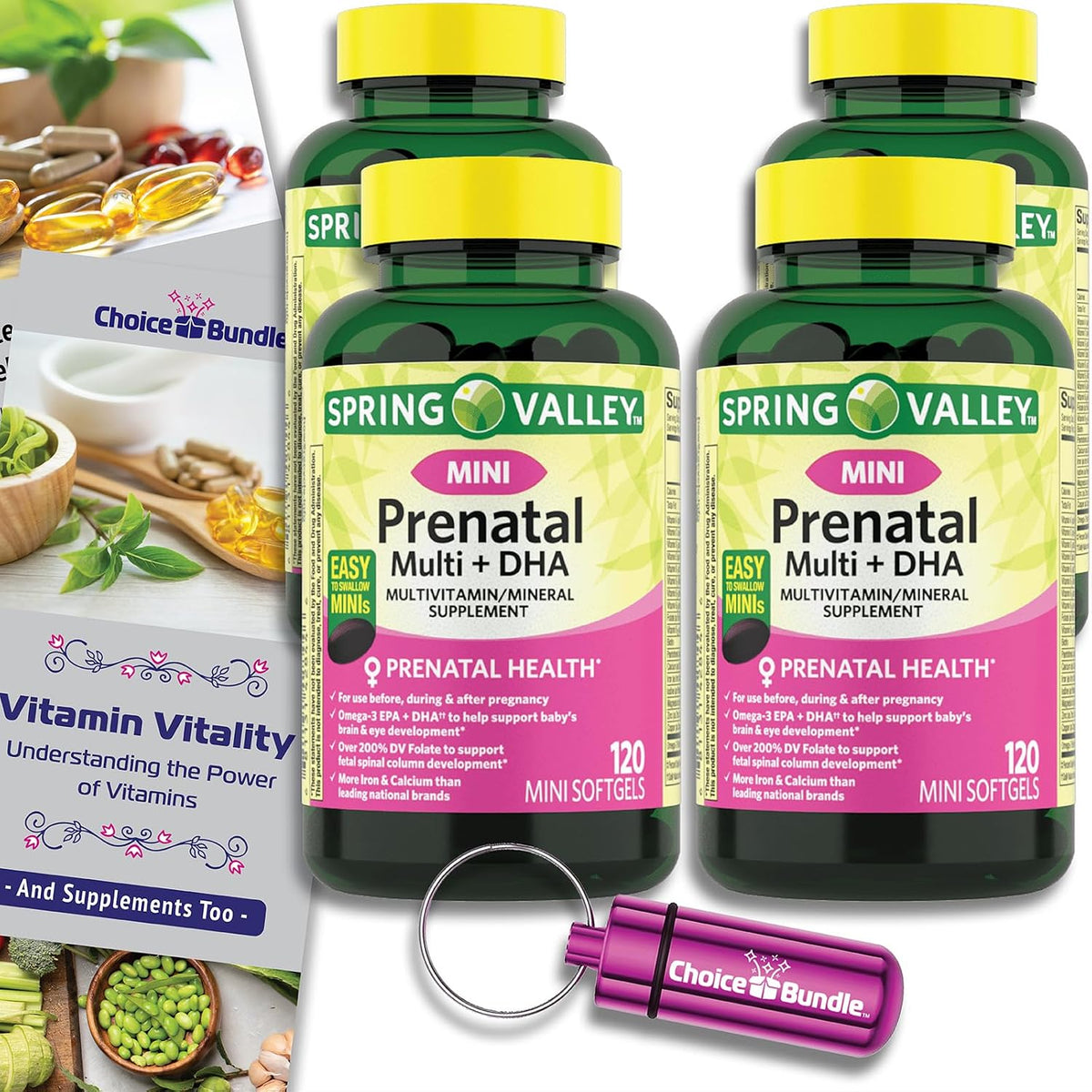 Spring Valley Prenatal Multi + DHA Complete Multivitamin Food Supplement – 2 Bottles of 120 Mini Soft gel capsules with Bonus Guide & Pill Container - görsel 10