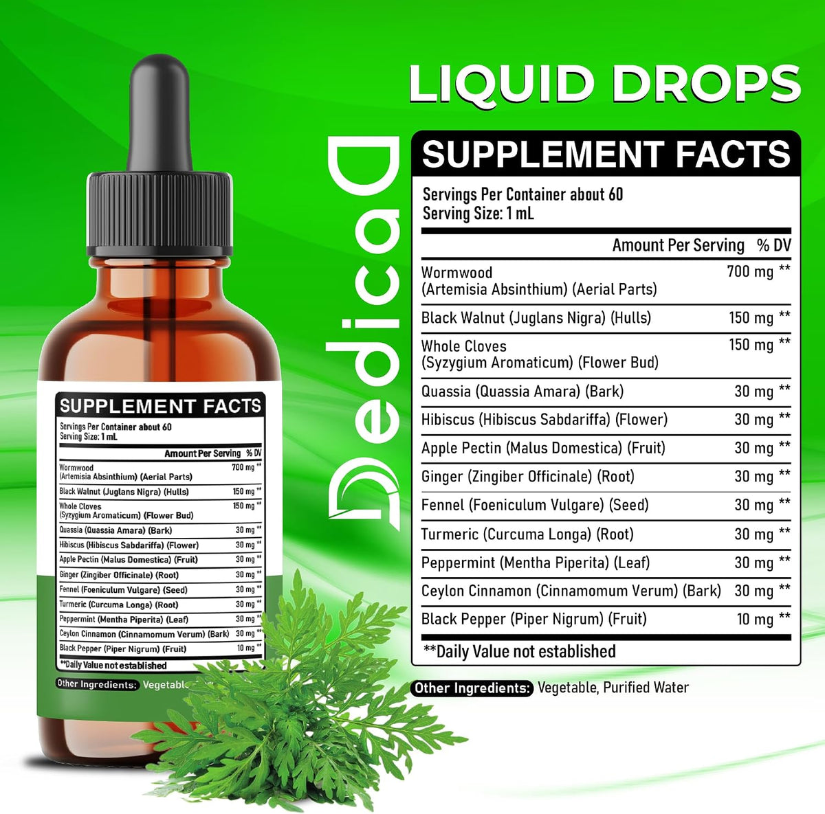 DEDICAD 12in1 Wormwood Liquid Drops – Black Walnut & Herbal Tincture, 60-Day Supply - görsel 2