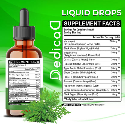 DEDICAD 12in1 Wormwood Liquid Drops – Black Walnut & Herbal Tincture, 60-Day Supply