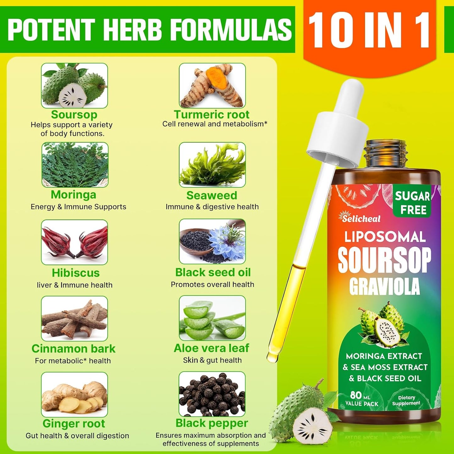 Soursop Bitters Liquid 880mg, Soursop Multivitamin Drops with Leaf Extract & Sea Moss, 166ml - görsel 3