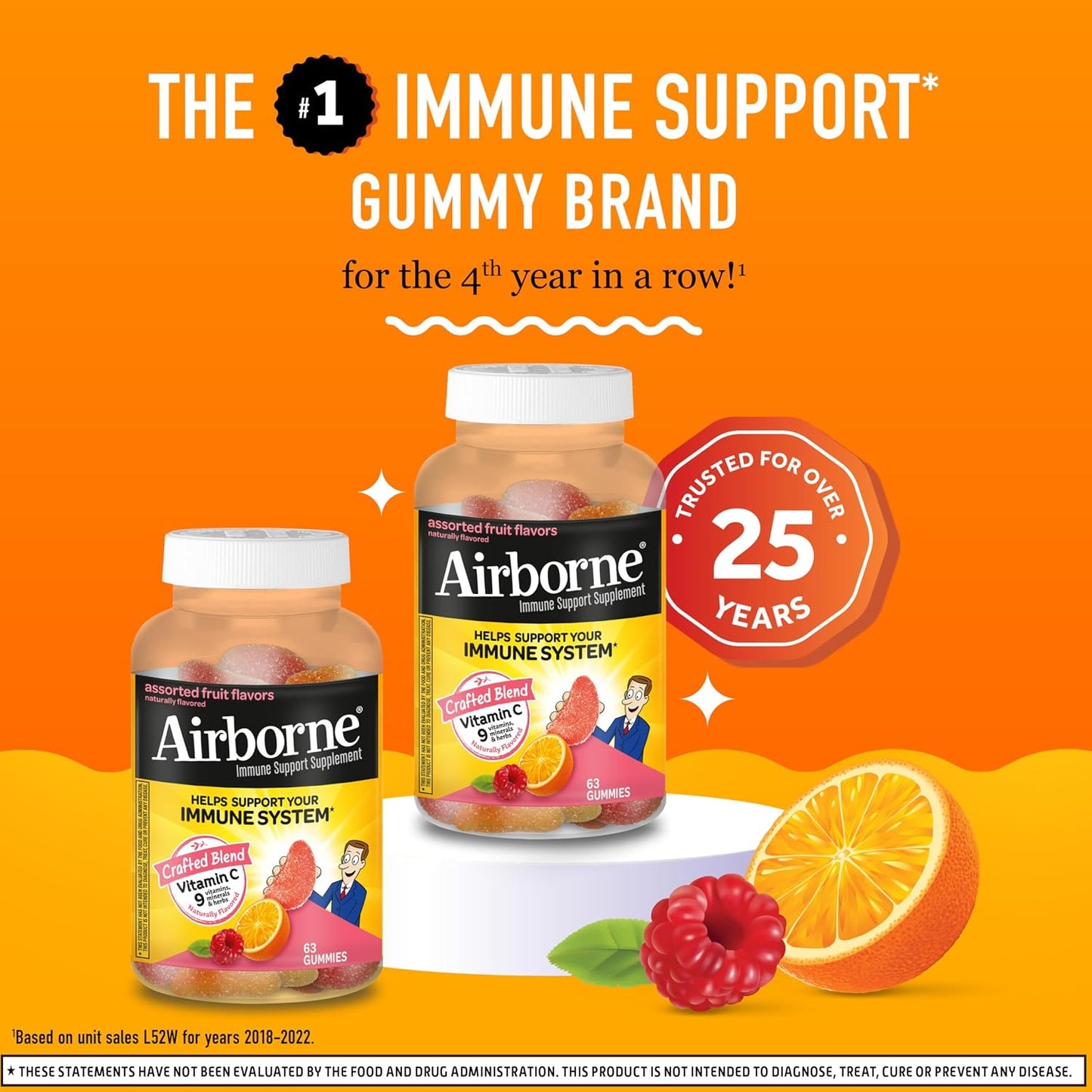 Airborne 750 mg Vitamin C Gummies for Adults – Immune Support with Antioxidants A, C & E, Assorted Fruit Flavour (126 Gummies) - görsel 2