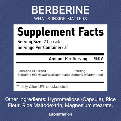 Berberine Supplement 1200mg HCl – 60 Capsules