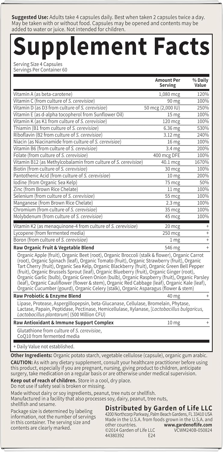 Garden of Life Vitamin Code Men 50 & Wiser Multivitamin with Probiotics, 240 Capsules - görsel 9