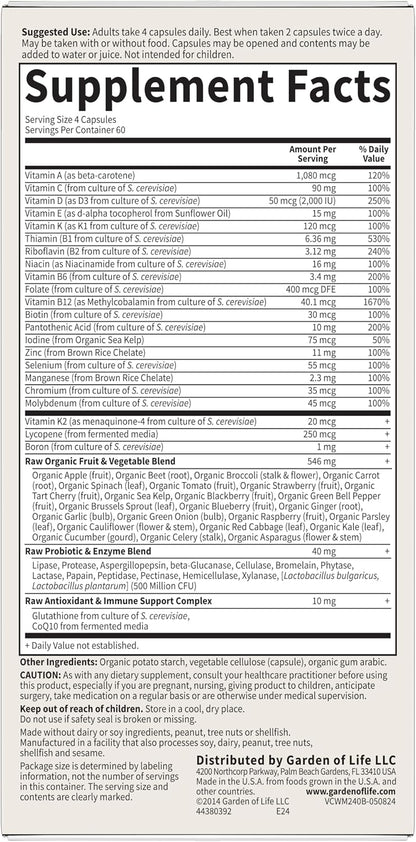 Garden of Life Vitamin Code Men 50 & Wiser Multivitamin with Probiotics, 240 Capsules