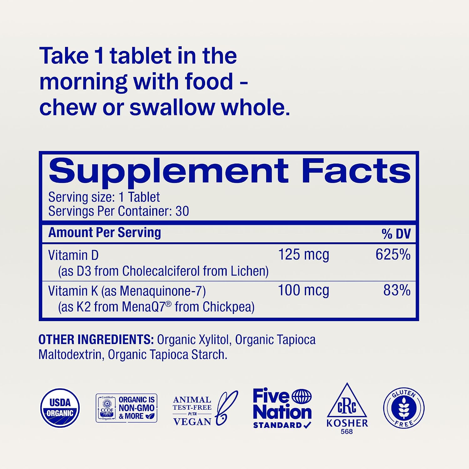 Ora Organic Vitamin D3 5000IU + K2 - Vegan Chewable Tablets (30 Count) - görsel 7