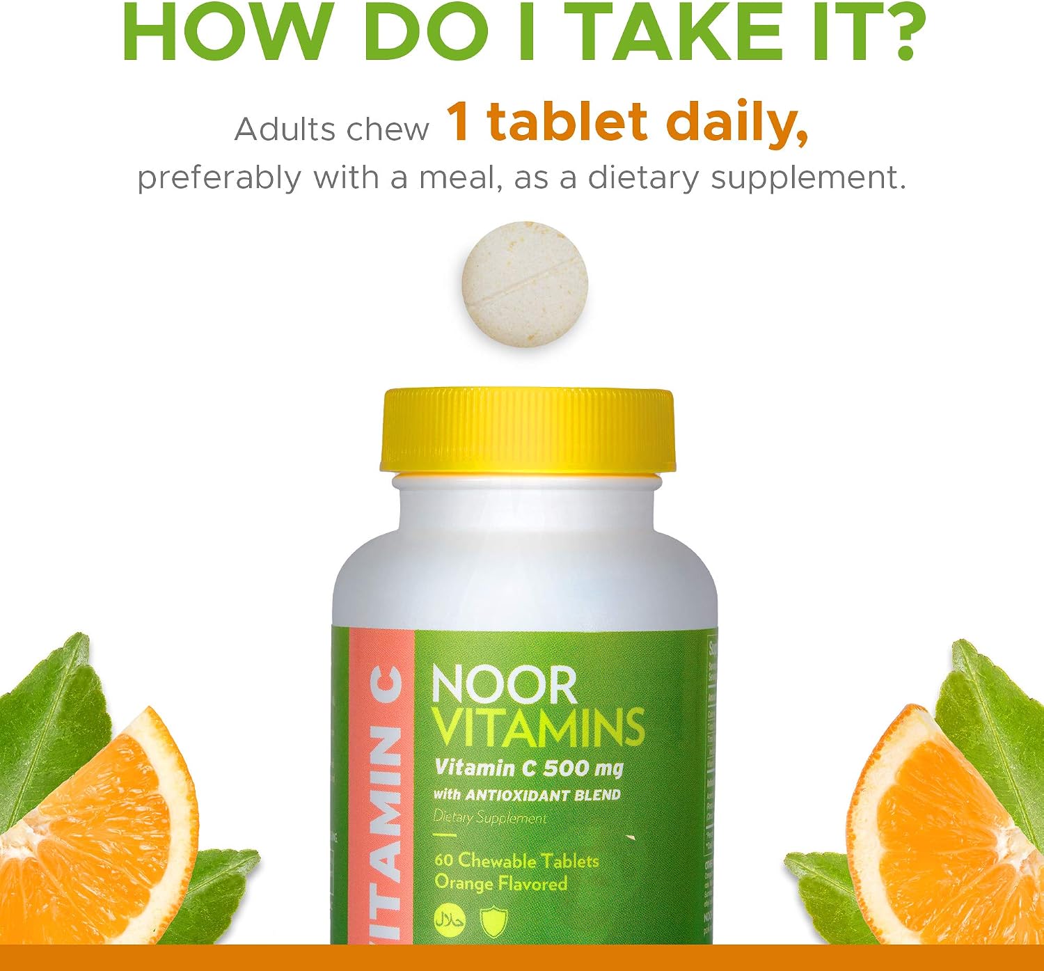 Noor Vitamins Vitamin C 500mg Chewable Tablets with Rose Hips – Orange Flavour, 60 Count - görsel 8