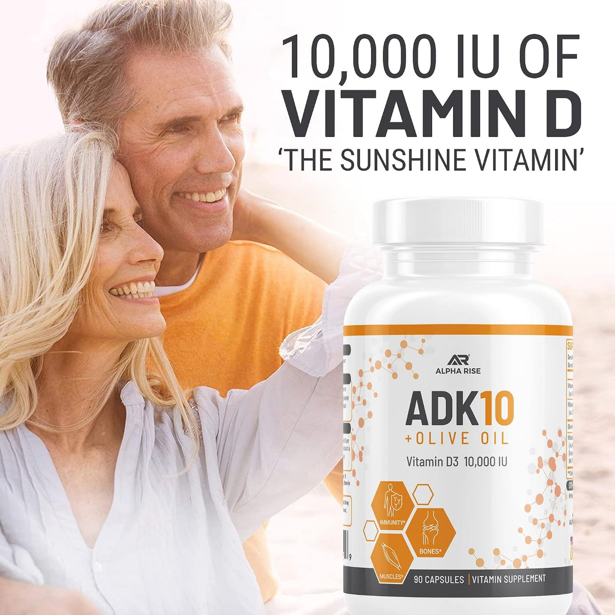 ALPHA RISE ADK 10 Vitamin Supplement + Olive Oil – Vitamins A, D3 (10,000 IU), K2 (MK7+MK4) – 90 Capsules - görsel 4