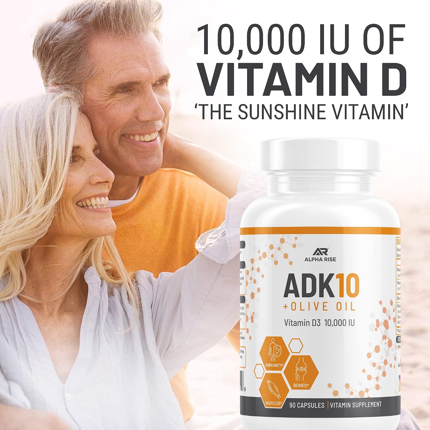 ALPHA RISE ADK 10 Vitamin Supplement + Olive Oil – Vitamins A, D3 (10,000 IU), K2 (MK7+MK4) – 90 Capsules - görsel 4