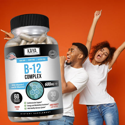 Kaya Naturals B-12 Complex | Multivitamin Supplement for Women & Men | Energy and Metabolism Support | with Biotin, Choline, Inositol, Folate, and Vitamin C – 60 Capsules