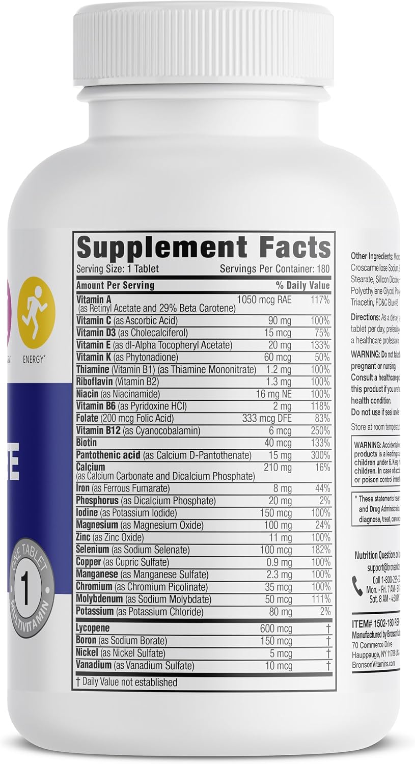Bronson ONE Daily Women’s Complete Multivitamin Multimineral, Once-Daily for Active Women, 180 Tablets - görsel 2
