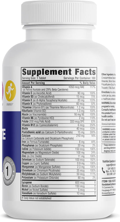 Bronson ONE Daily Women’s Complete Multivitamin Multimineral, Once-Daily for Active Women, 180 Tablets