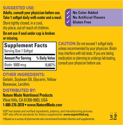 Nature Made Maximum Strength Biotin 5000 mcg Softgels
