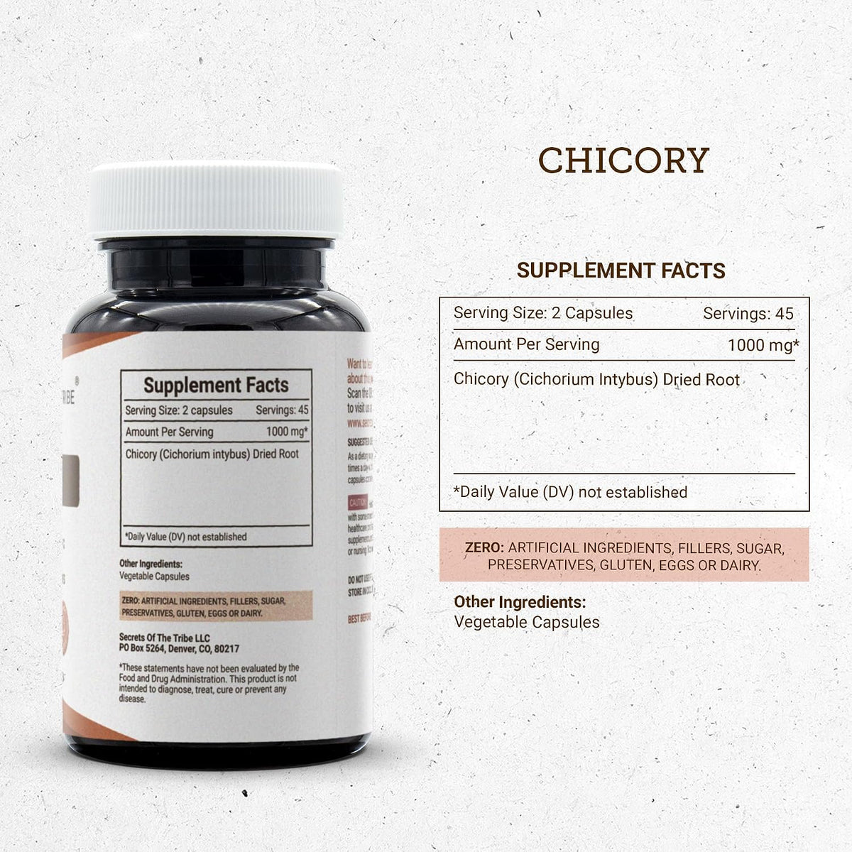 Secrets of the Tribe Chicory 90 Capsules, 1000 mg - Dried Root (Cichorium Intybus) - görsel 3