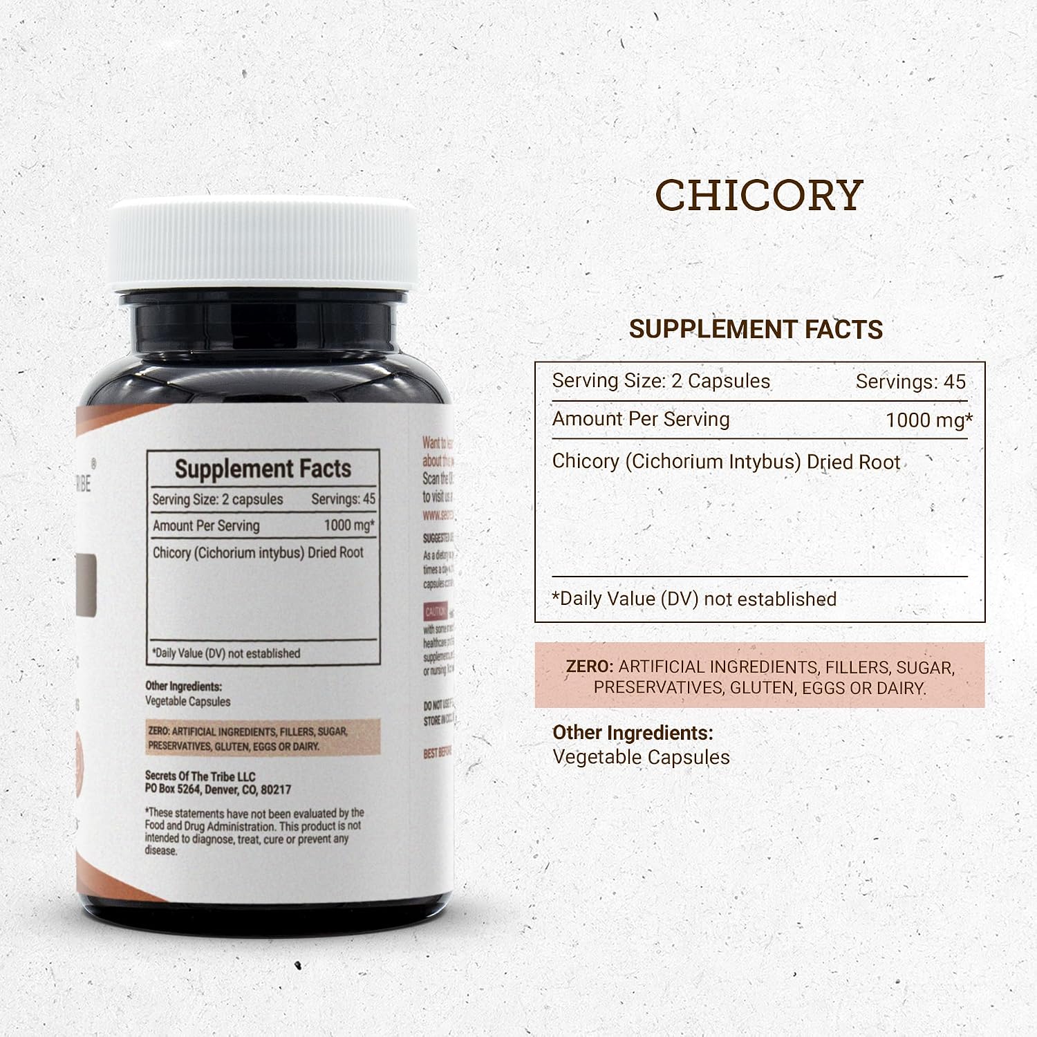 Secrets of the Tribe Chicory 90 Capsules, 1000 mg - Dried Root (Cichorium Intybus) - görsel 3