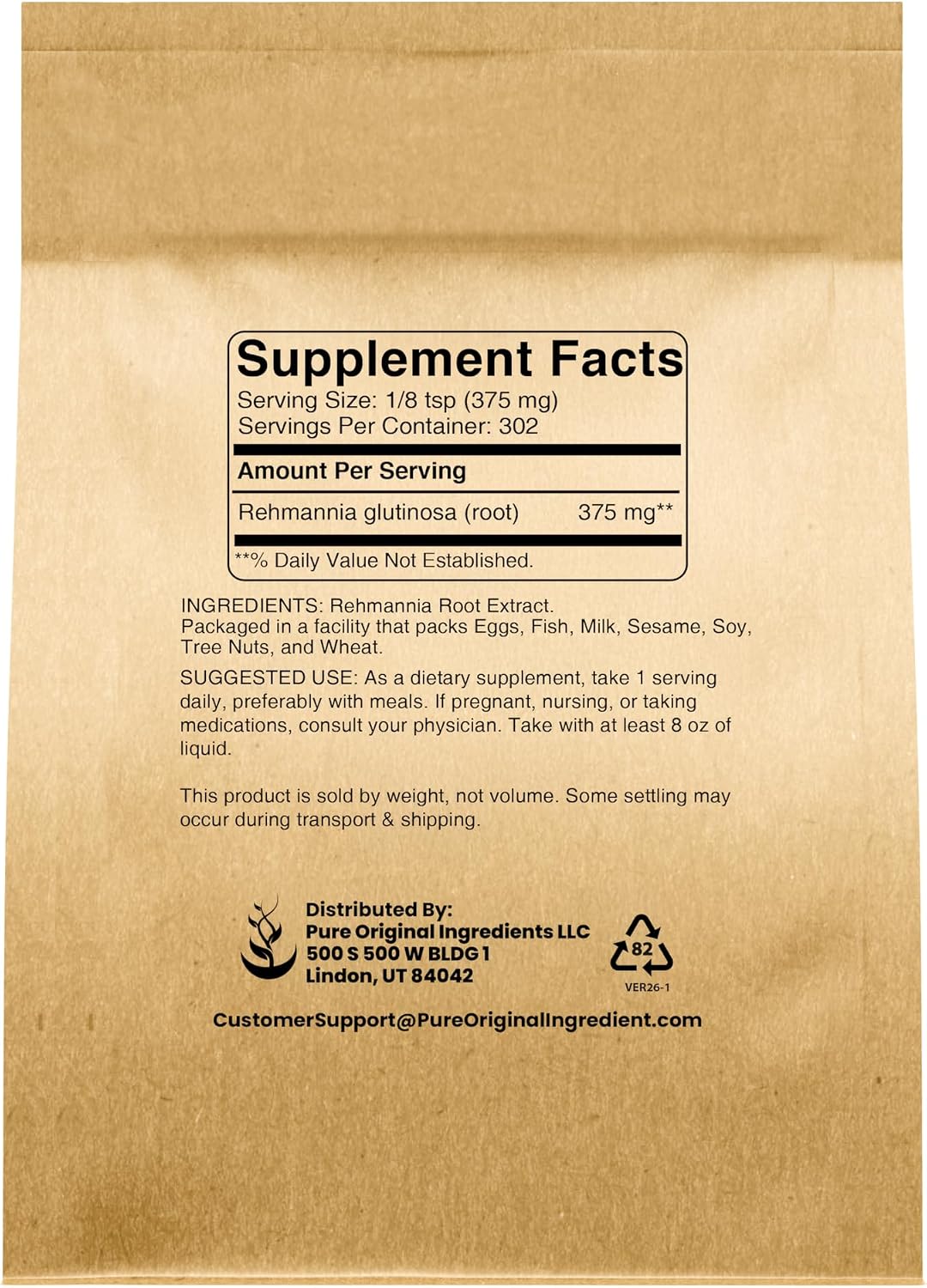 PURE ORIGINAL INGREDIENTS Rehmannia Root Extract Powder (113g) Non-GMO, Chinese Foxglove, Traditional Herbal Supplement - görsel 2
