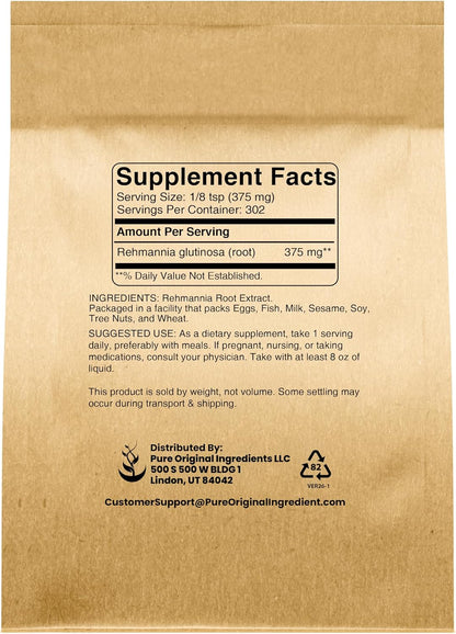 PURE ORIGINAL INGREDIENTS Rehmannia Root Extract Powder (113g) Non-GMO, Chinese Foxglove, Traditional Herbal Supplement