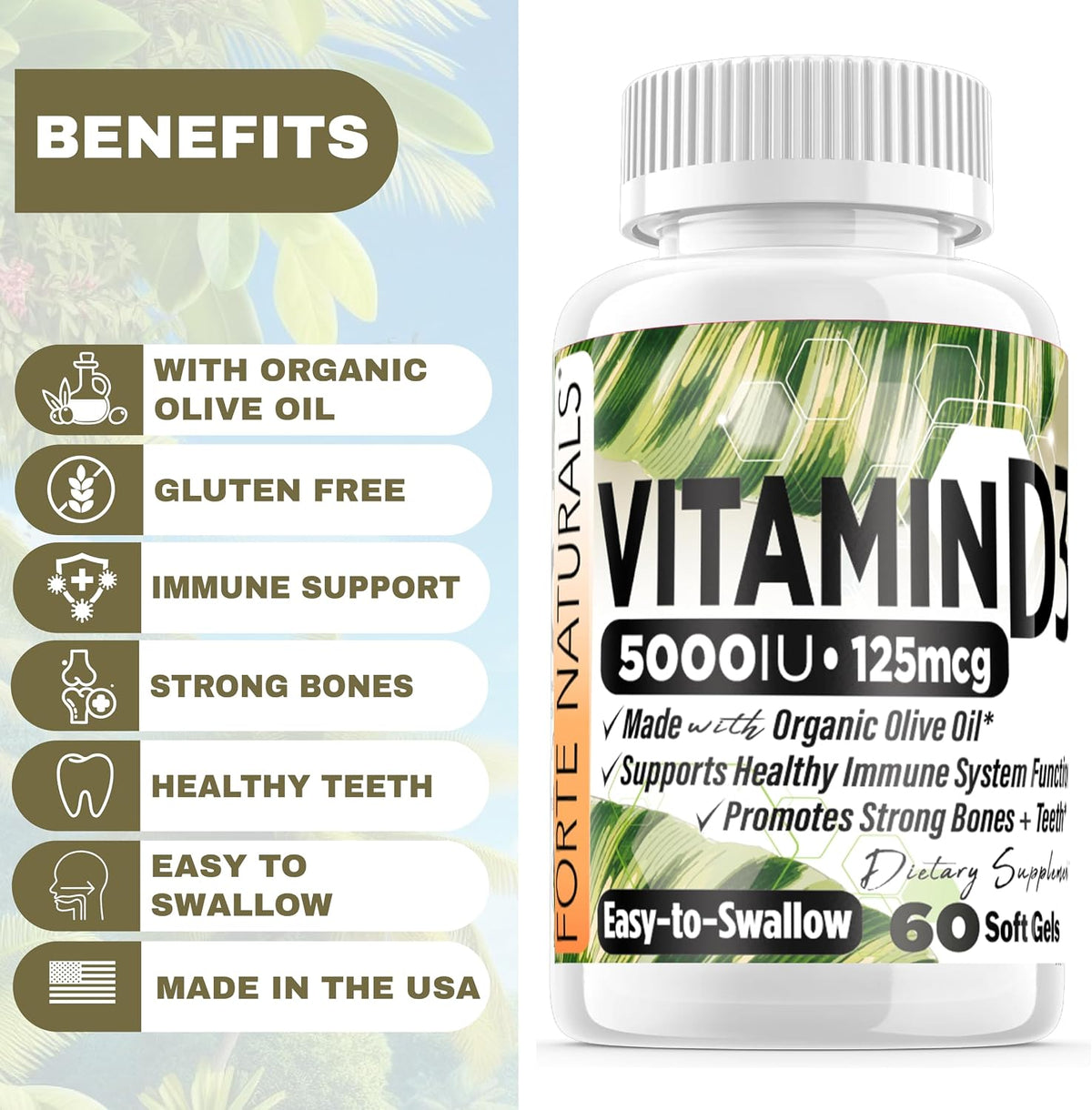 Forte Naturals Vitamin D3 5000 IU - 60 Soft gel capsule Capsules with Organic Olive Oil – Image 5
