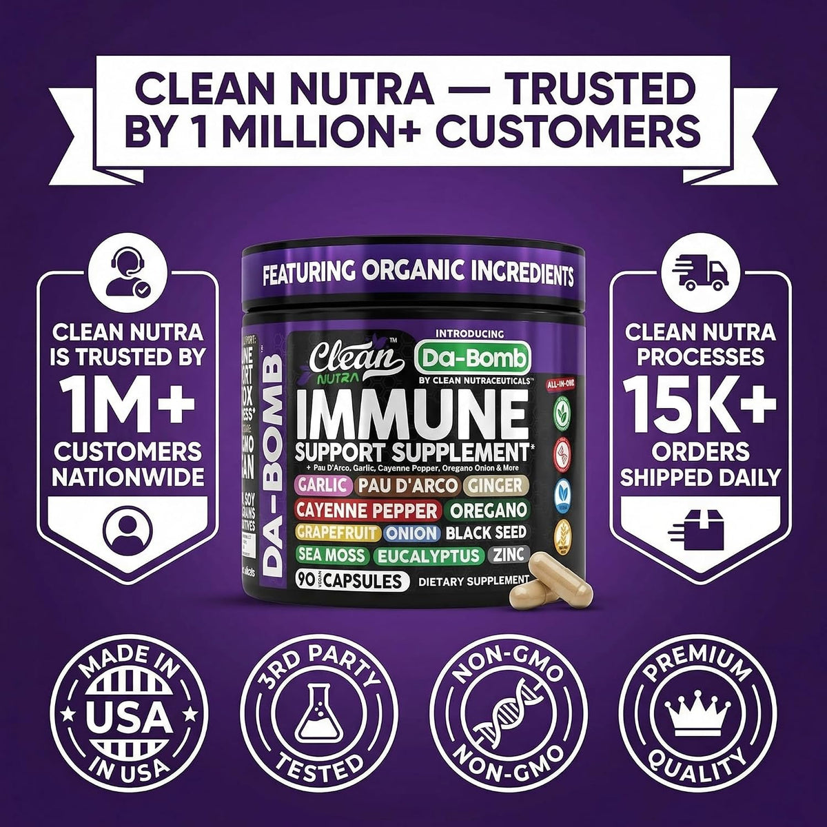 Organic Immune Support with Pau d'Arco, Garlic, Cayenne, Oregano & More - Clean Nutra - görsel 8