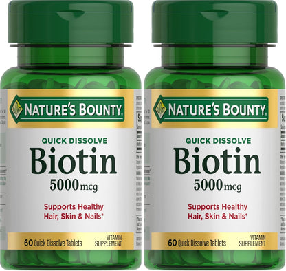 Nature's Bounty Biotin 5000 mcg, 60 Quick Dissolve Tablets for Hair, Skin & Nails