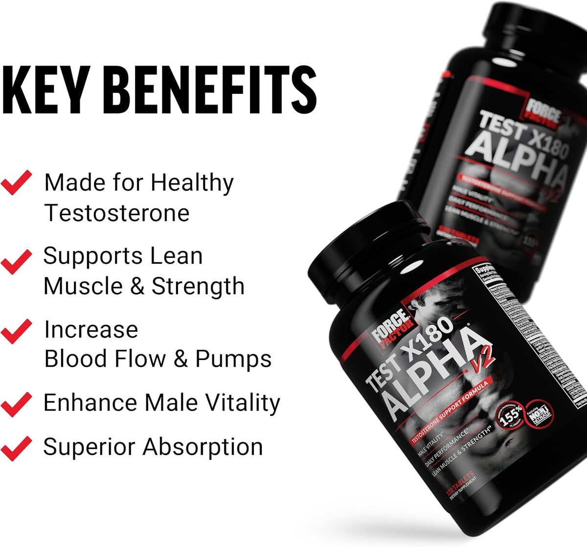 Force Factor Test X180 Alpha v2 T-Support for Men – 120 Tablets - görsel 2