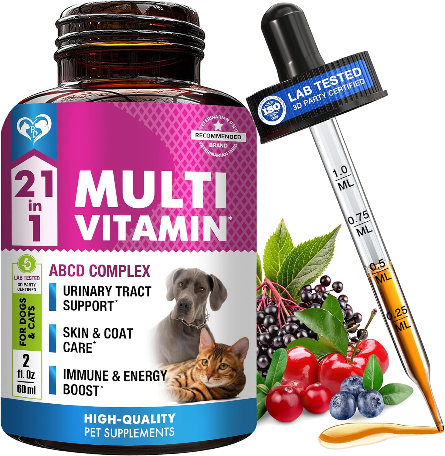 Beloved Pets Cat & Dog Multivitamin Liquid – 21-in-1 Support with Glucosamine & Cranberry (60ml) - görsel 1