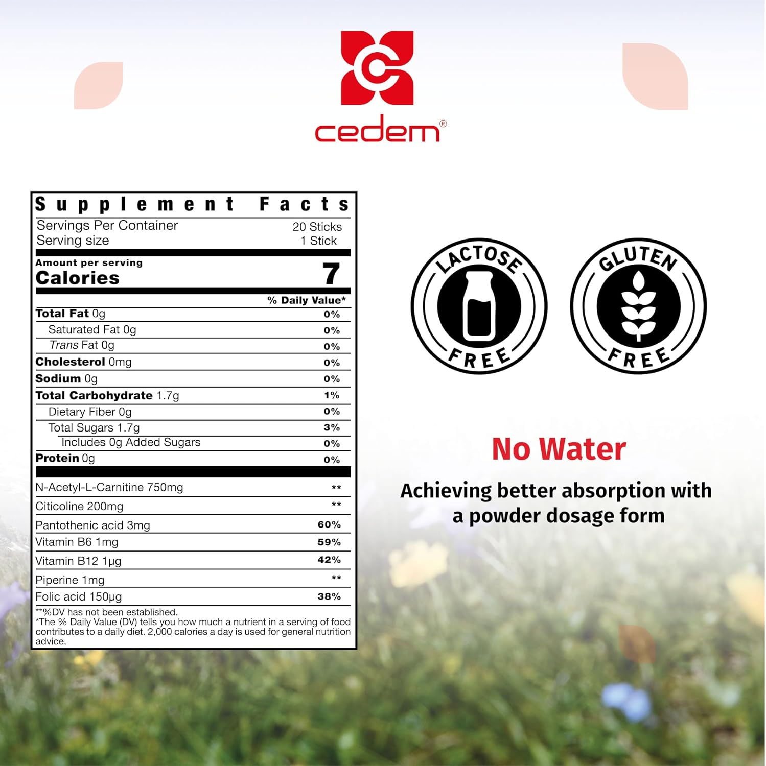 CEDEM Switzerland BRAINOMAX 20 Powder Sticks, Brain Booster Supplement, Cherry-Vanilla Flavour with Citicoline, N-Acetyl-L-Carnitine, Nootropic Brain Supplements for Memory and Focus, Cognitive Support - görsel 2