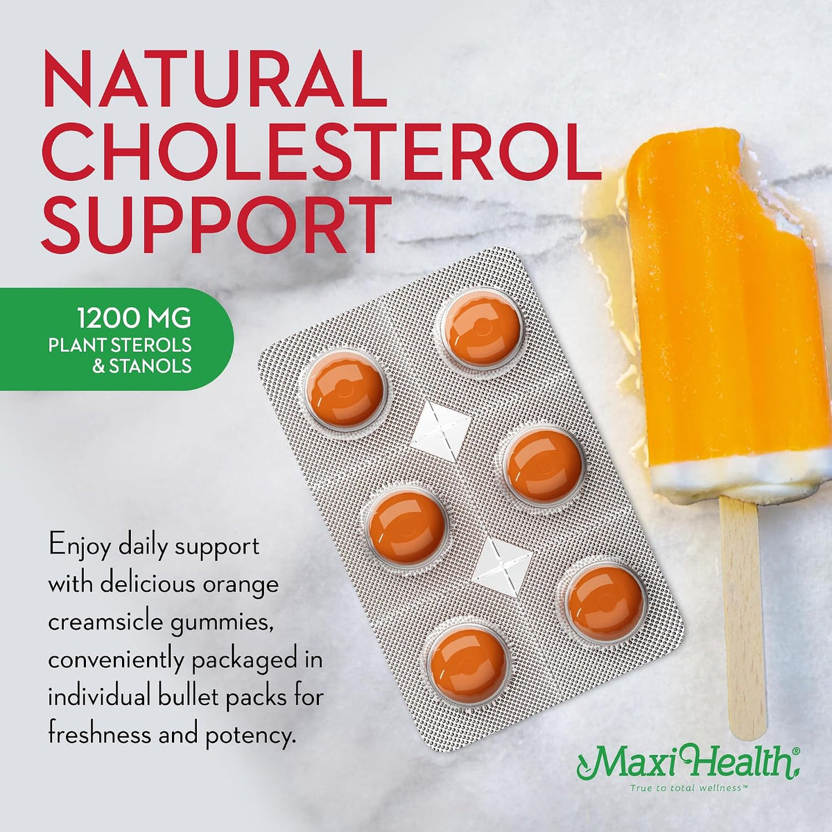 Maxi Health Cholesterol Gummies – Plant Sterols & Stanols – 1200mg – Orange Flavour (30 Count) - görsel 5
