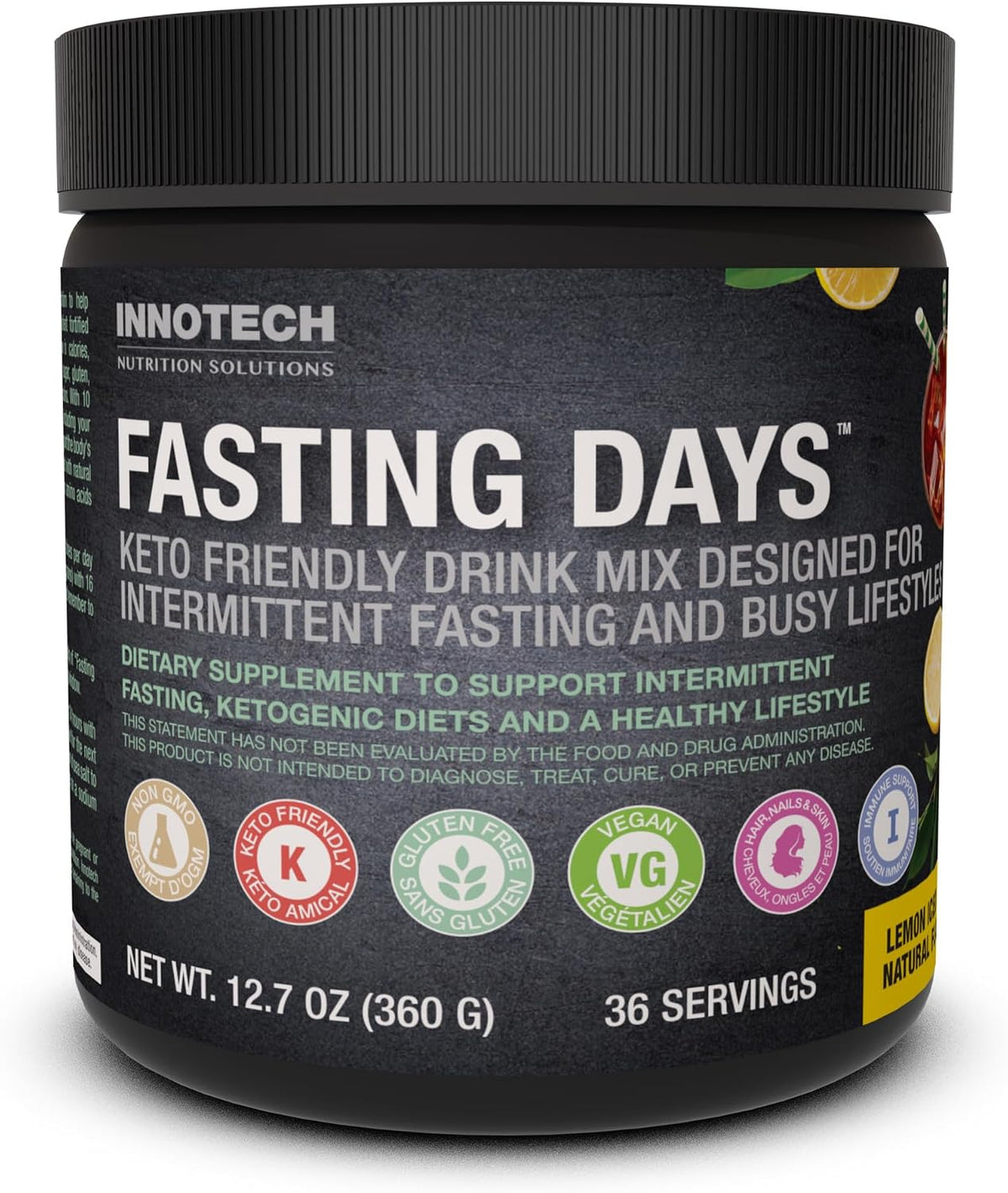 Innotech Nutrition Fasting Days Intermittent Fasting Drink Mix – Metabolic & Electrolyte Support with 42 Essential Ingredients, Lemon Iced Tea, 360g - görsel 1