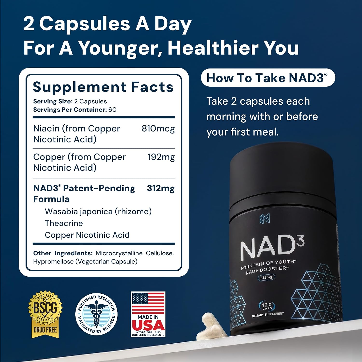 HPN NAD3 Clinical NAD+ Booster - 120 Capsules (60-Day Supply) - görsel 2
