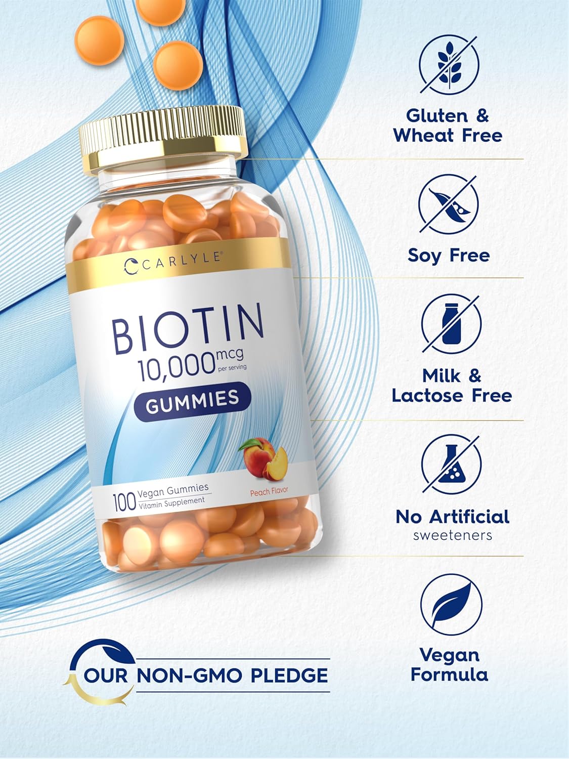 Carlyle Biotin 10000mcg Gummies – 100 Count, Peach Flavour, Vegan, Non-GMO, Gluten-free - görsel 5