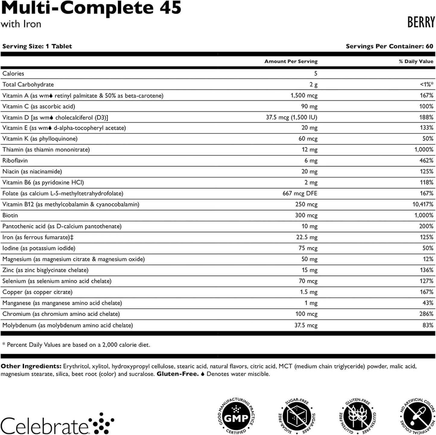 Celebrate Vitamins Multi-Complete Chewables – Daily Bariatric Multivitamin with 45mg Iron for Sleeve Gastrectomy & Gastric Bypass Patients – Essential Vitamins & Minerals – Berry (180 Tablets) - görsel 3