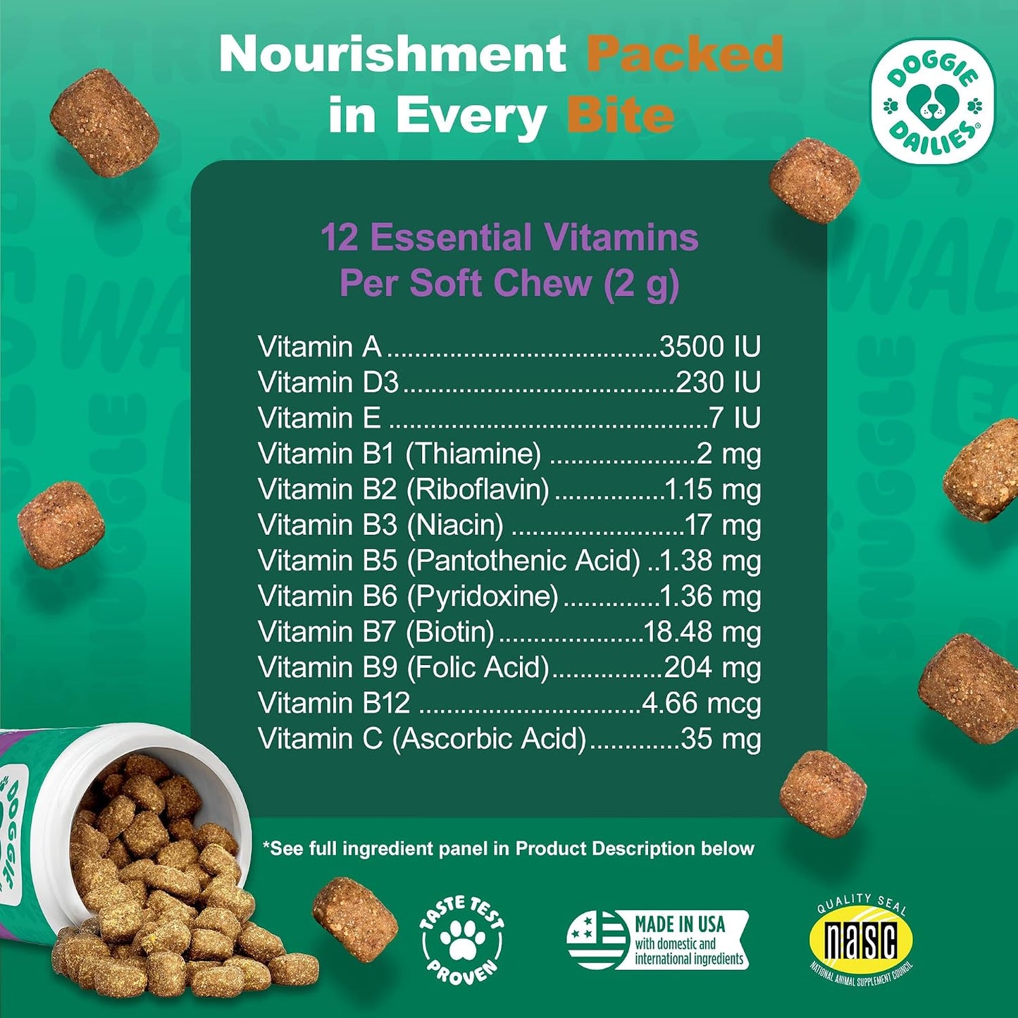 Doggie Dailies 5 in 1 Multivitamin for Dogs, Dog Multivitamin for Skin and Coat Health, Joint Health, Improved Digestion, Antioxidants, Support a Healthy Immune System (Peanut Butter) 225 Soft Chews - görsel 5