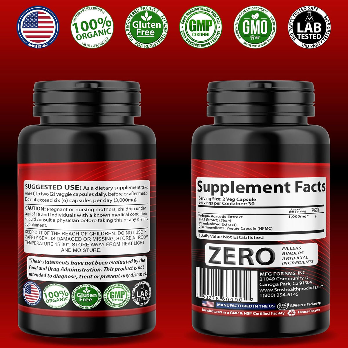 Fadogia Agrestis Extract Pills (Maximum Strength) 1,000mg Servings – 60 Vegetable Capsules - görsel 4