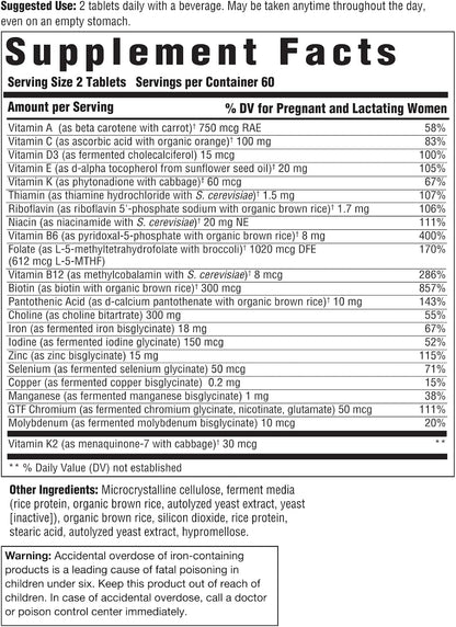 INNATE Response Formulae Baby & Me Multivitamin - Antenatal & Postnatal Vitamins with Methylfolate, Choline, Iron, Vitamin D3, B12 - Non-GM, Vegetarian - 120 Tablets