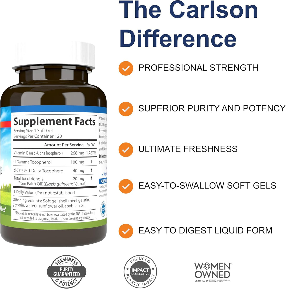 Carlson E-Gems Elite, 400 IU (268 mg) Vitamin E with Tocopherols and Tocotrienols, 120 Soft Gels - görsel 2