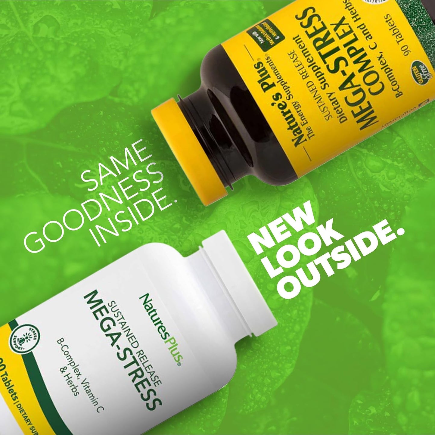 NaturesPlus Mega-Stress Complex – Sustained Release B Complex with Vitamin C, Chamomile and Herbs, 90 Vegetarian Tablets - görsel 2