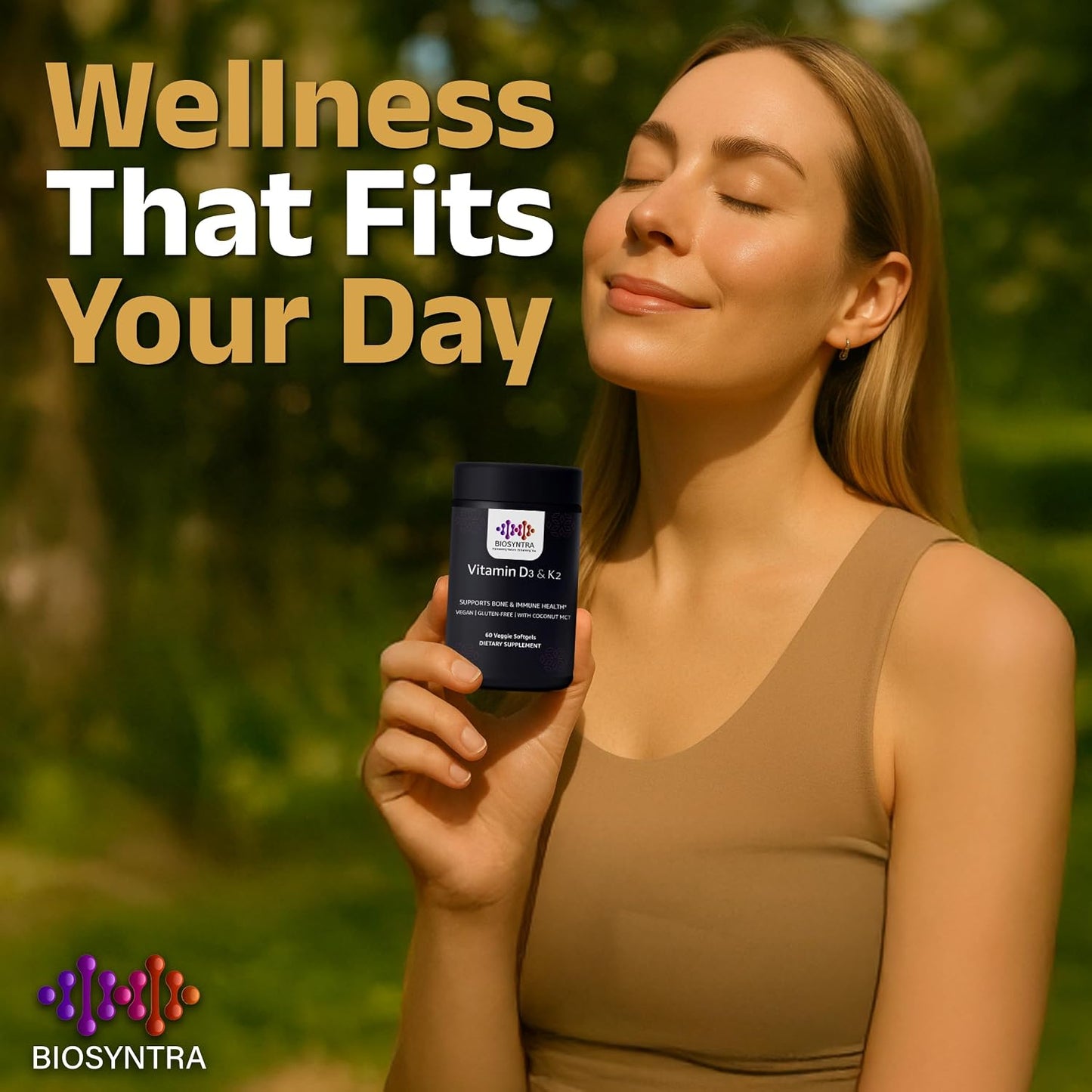 Biosyntra Vitamin D3+K2 with Coconut Oil - 5000 IU D3 & 110mcg MK-7 - Bone & Immune Support - 60 Veggie Soft gel capsules - görsel 9