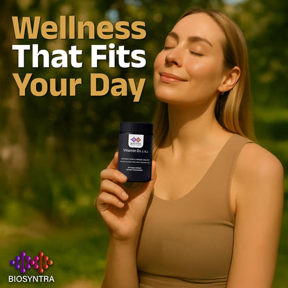 Biosyntra Vitamin D3+K2 with Coconut Oil - 5000 IU D3 & 110mcg MK-7 - Bone & Immune Support - 60 Veggie Soft gel capsules
