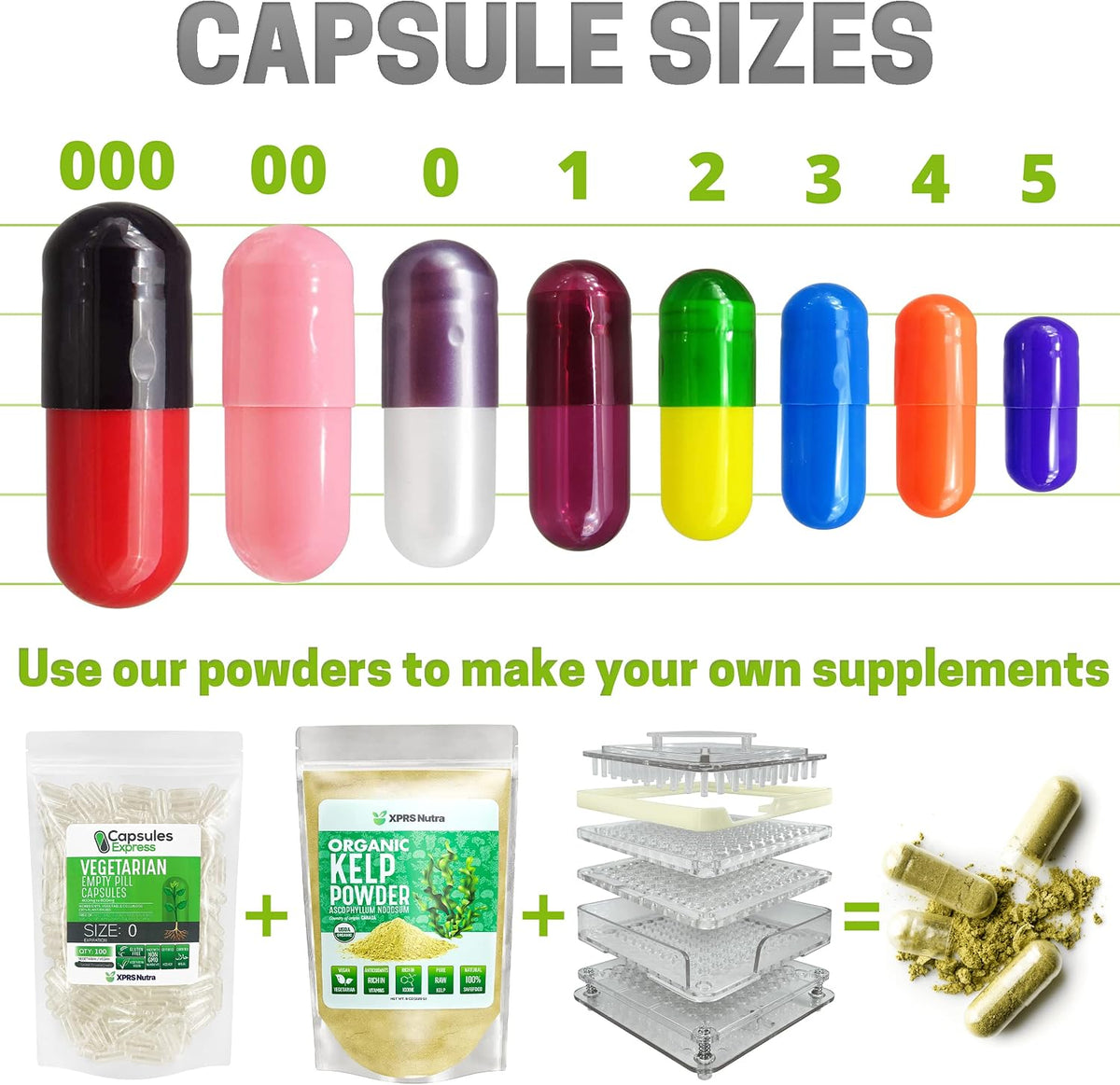XPRS Nutra Size 00 Empty Vegan Capsules – 1000 Count (Sage Green) - görsel 4