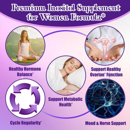 Myo-Inositol & D-Chiro Inositol Supplement for Women - 40:1 Ratio - Supports Hormone Balance & Ovarian Health - with Organic Chaste Tree Berry, Ceylon Cinnamon for Cycle Regulation, Mood & Nerve Function