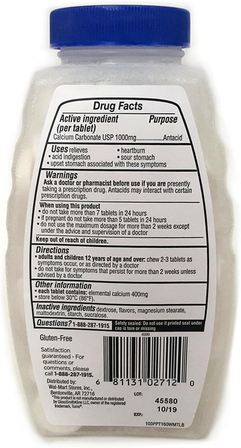 Equate Antacid Ultra Strength, 160 Chewable Tablets, 1000 mg, Peppermint Flavour - görsel 2
