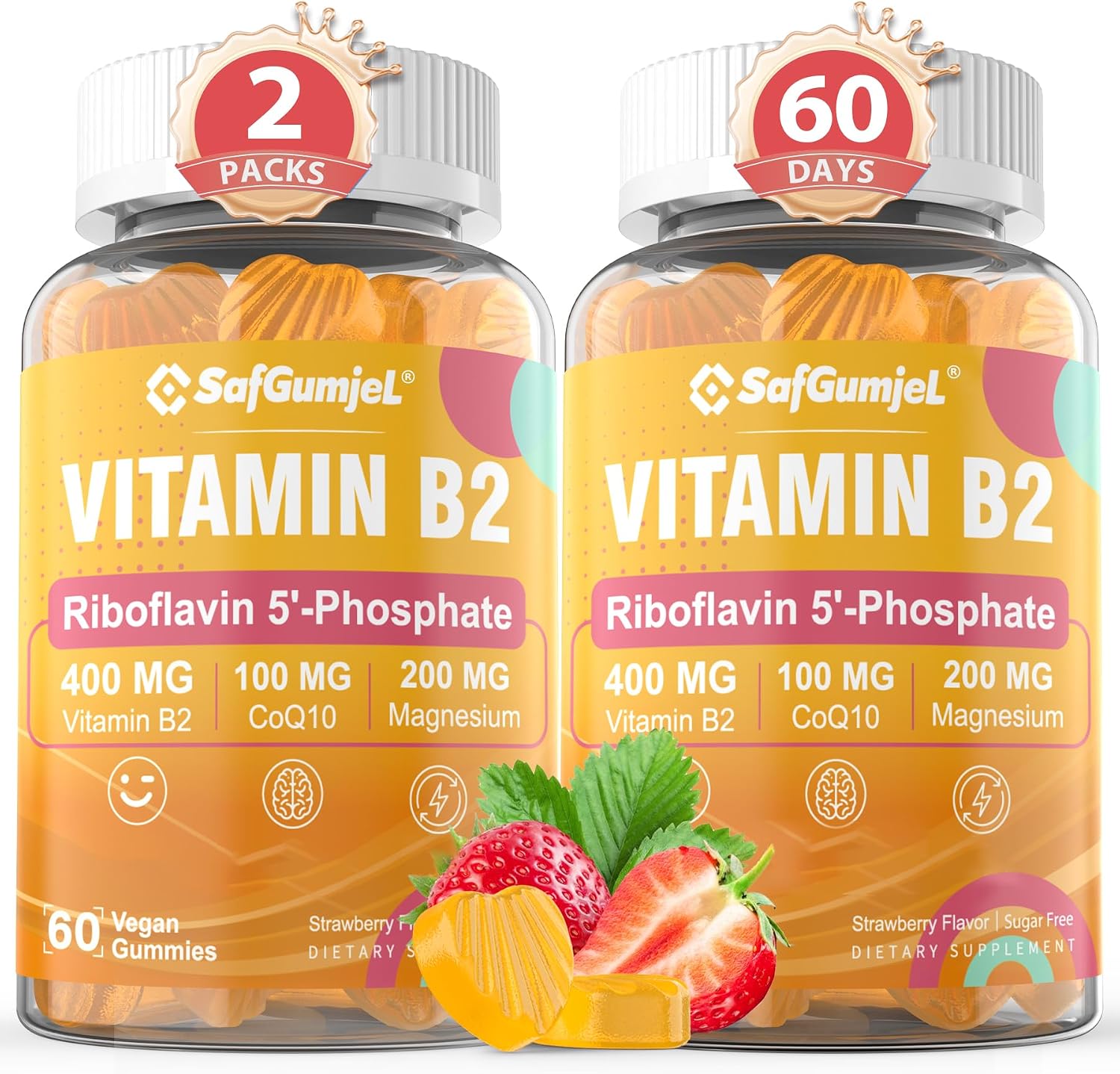 Vitamin B2 Gummies | Riboflavin 400mg with Magnesium and CoQ10 | Sugar-Free, Vegan, Strawberry Flavour, 60 Gummies - görsel 9