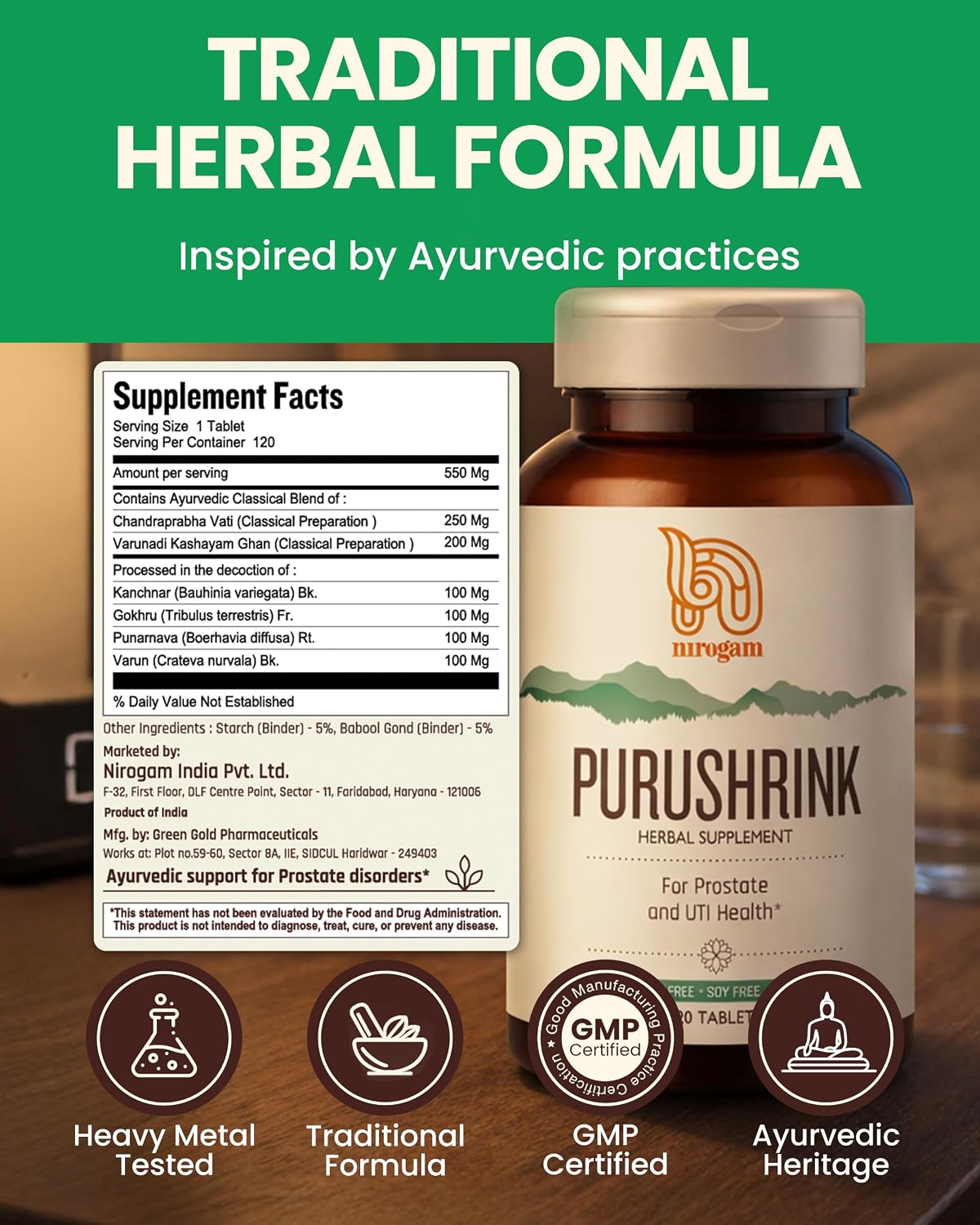 Nirogam Purushrink – Prostate Support Supplement for Men – Ayurvedic Herbal Formula – 120 Tablets - görsel 3