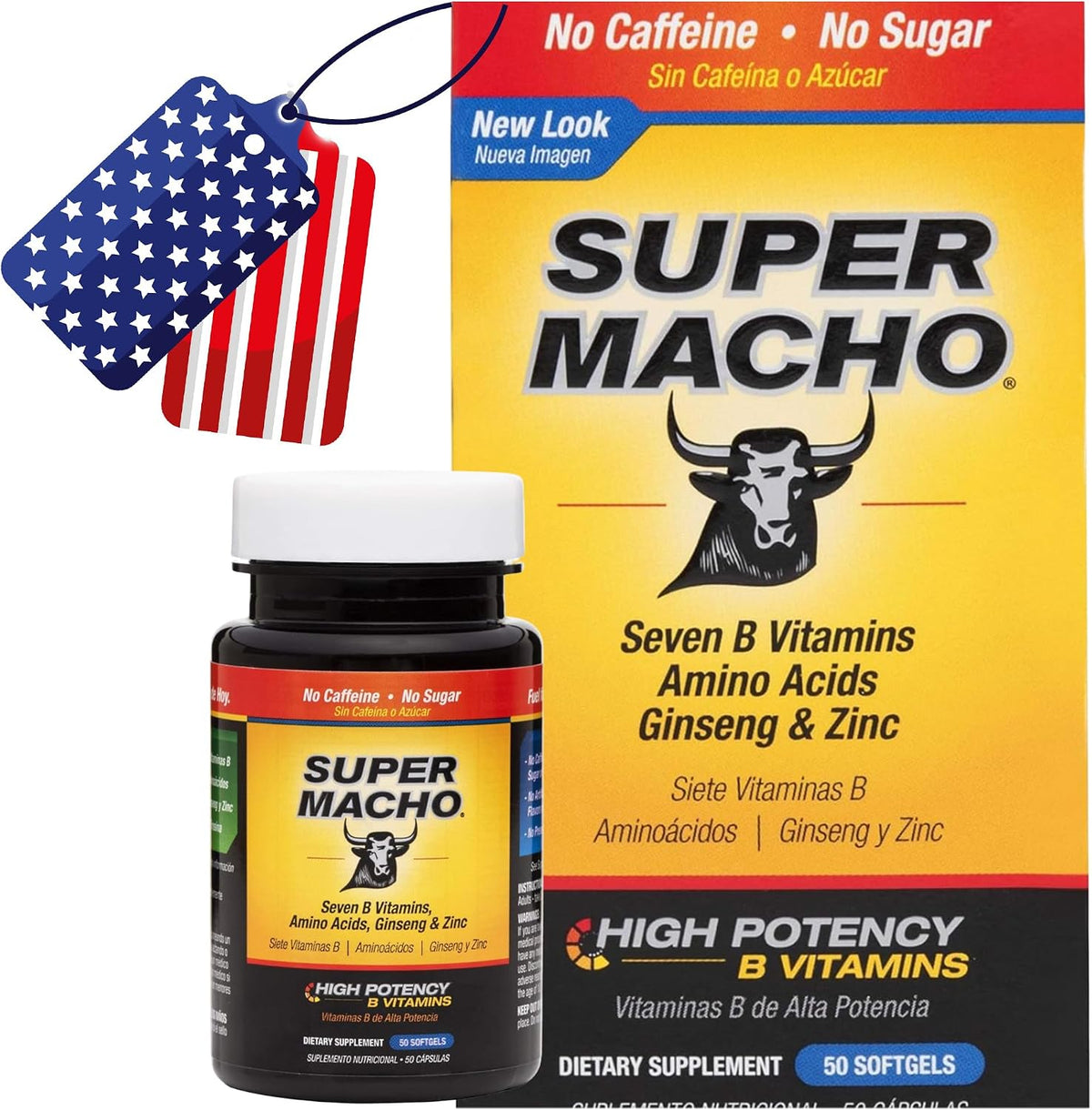 Super Macho High Potency B Vitamins and Amino Acids Supplement for Men, 50 Softgels - görsel 1