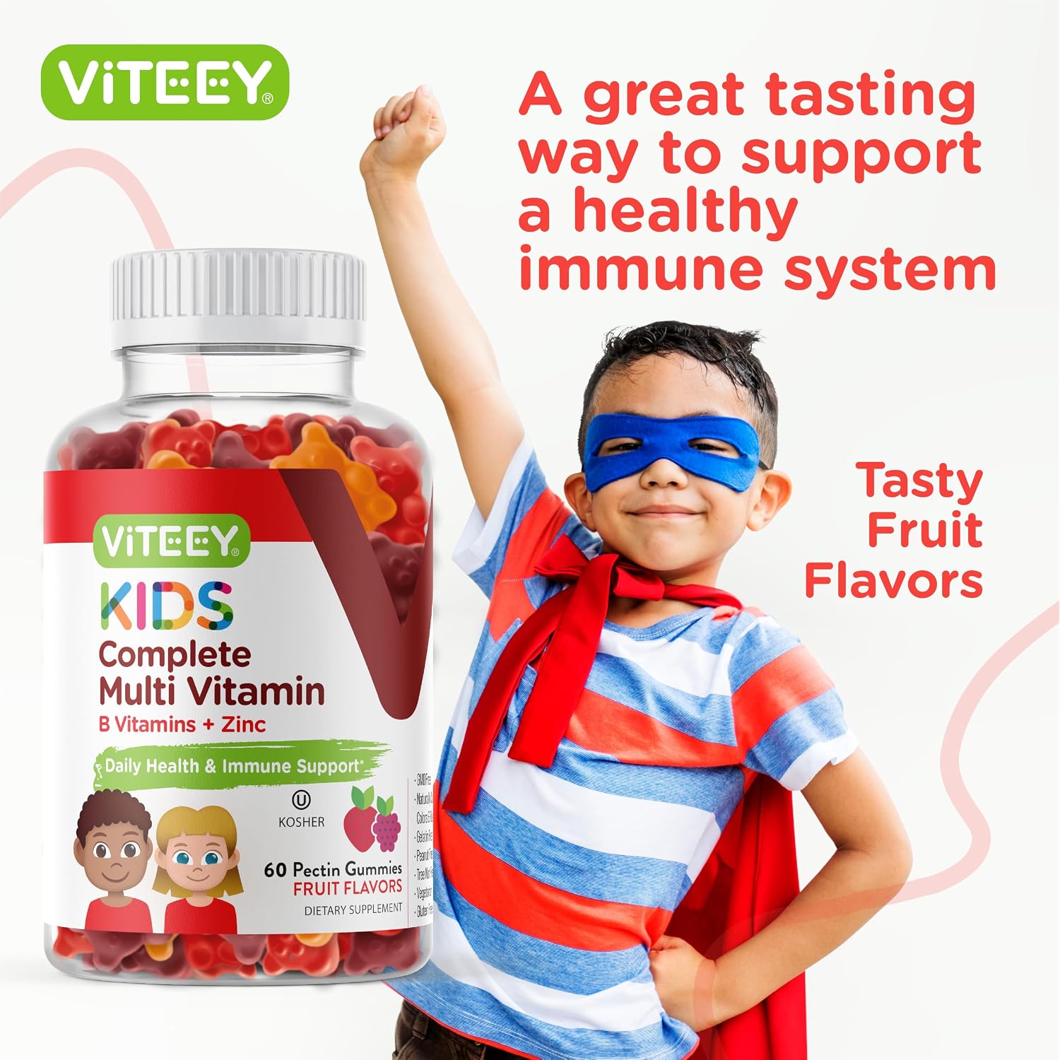 Viteey Kids Multivitamin Gummies - Complete Daily Essential Vitamins with 12 Minerals & Vitamins - Vegetarian, Gelatine-Free, Fruit Flavour - 60 Gummies - görsel 6