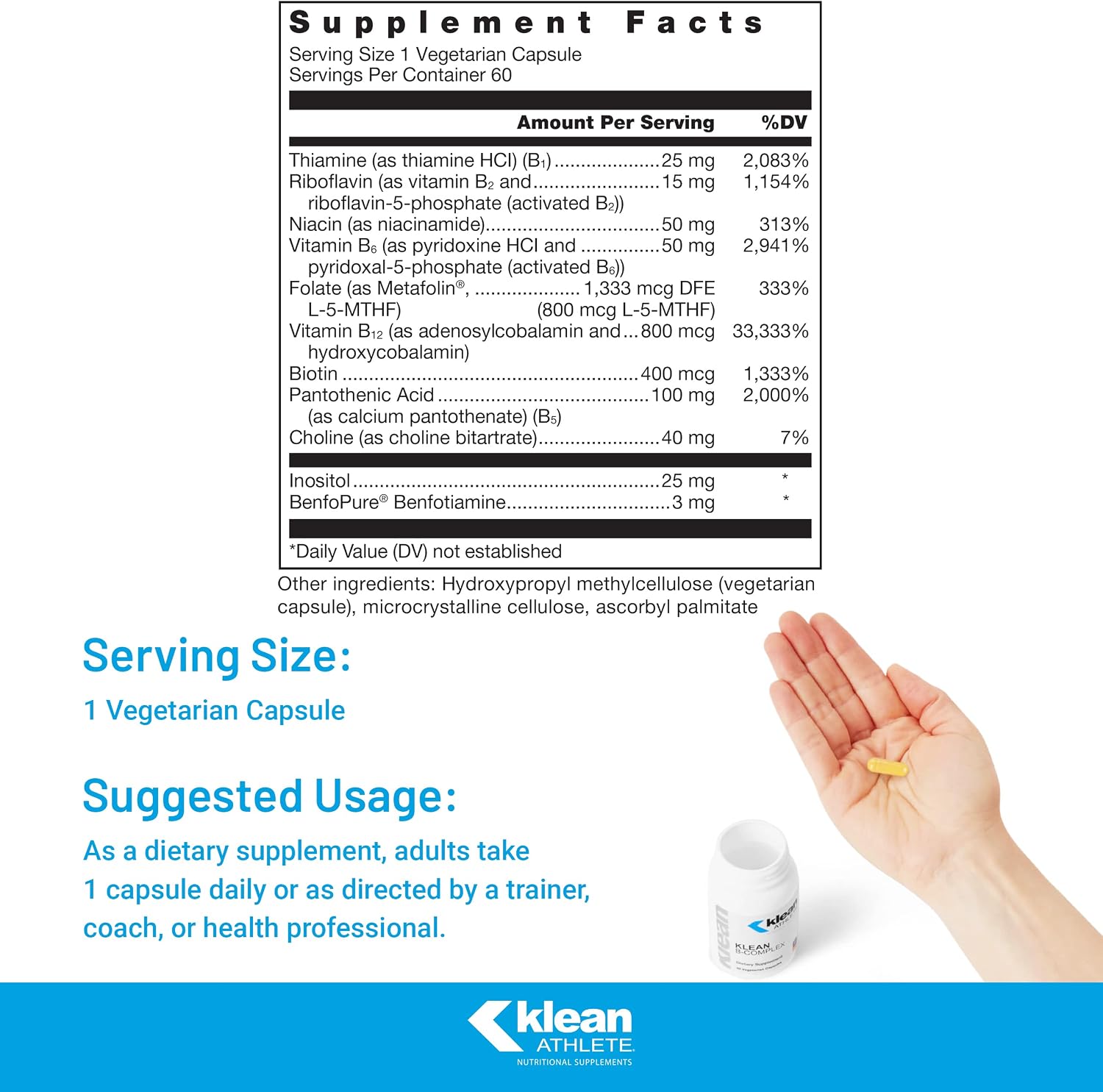 Klean Athlete Klean B-Complex – NSF Certified for Sport, 60 Vegetarian Capsules - görsel 2